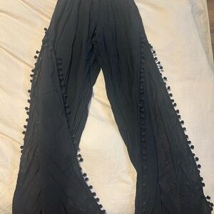 Handmade Organic Cotton Black Pom-Pom Trim Pants